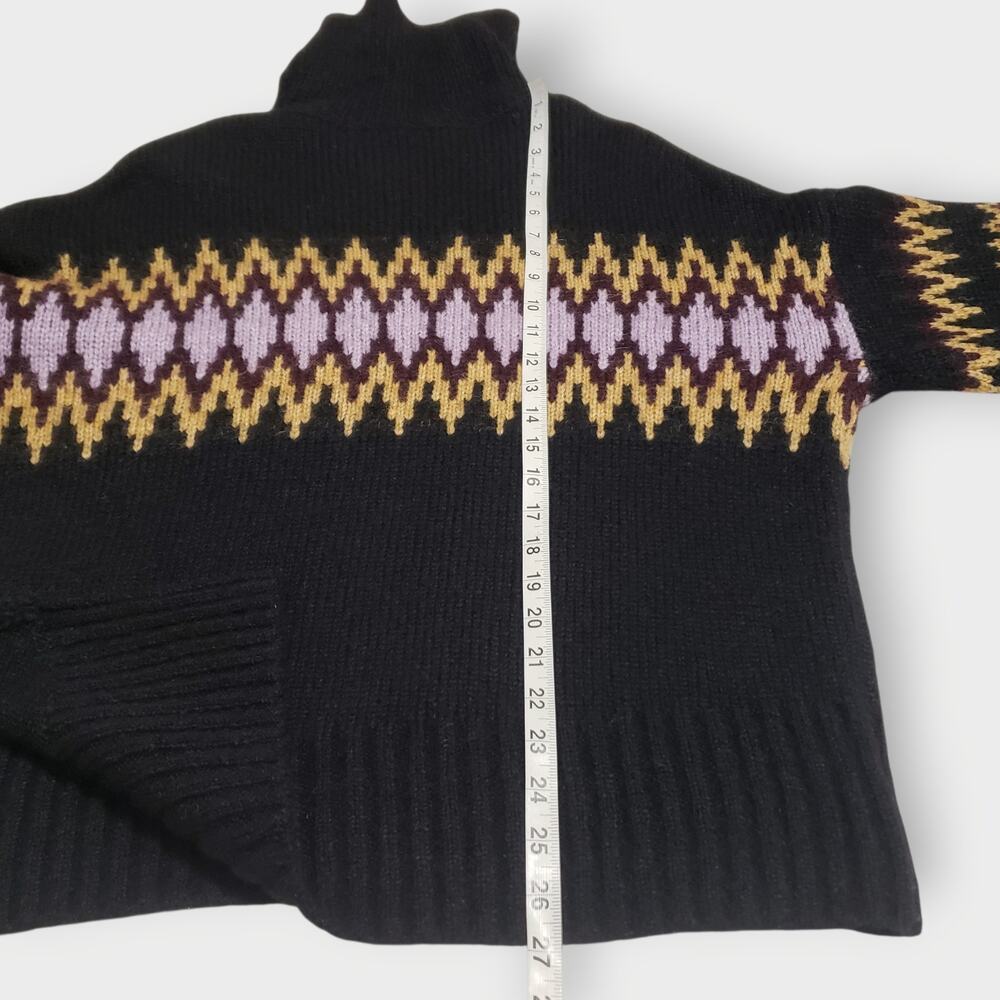 A.L.C. Tracey Fair Isle Sweater Oversized Alpaca Turtleneck Blk Bordeaux Sz Med - Picture 13 of 13